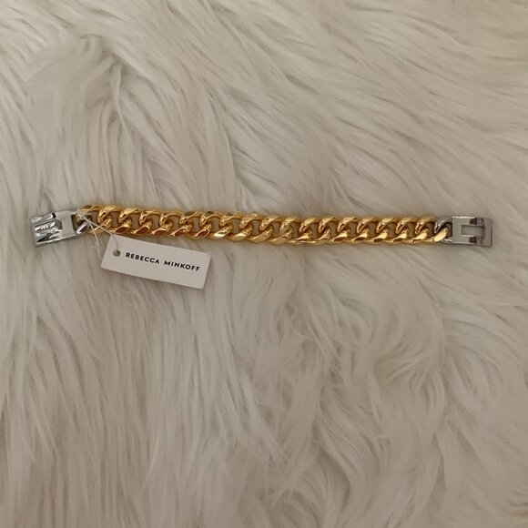 REBECCA MINKOFF Dual Tone Chunky Chain Turnlock Bracelet in Silver/Gold - Picture 3 of 5